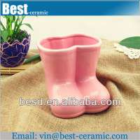 pink glazed wholesale flower pot ceramic boot