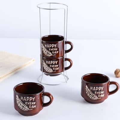 Factory Direct Sale Coffee Cup Set Ceramic Cup With Iron Frame 4 Set Mugs Ceramic