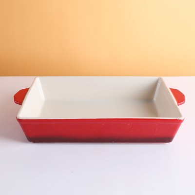 Rectangular Green/Red/Blue/Black Baking Tray Ceramic Bakeware With Two-ear Baking Dish Ceramic